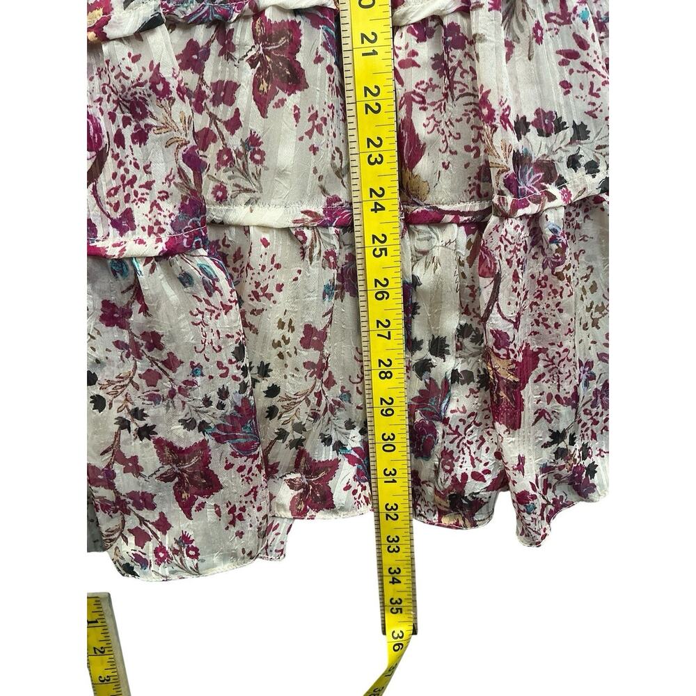 Free People Boho Floral Tiered Mini Dress Smocked Long Sleeve Ruffle V Neck XS - Picture 8 of 15